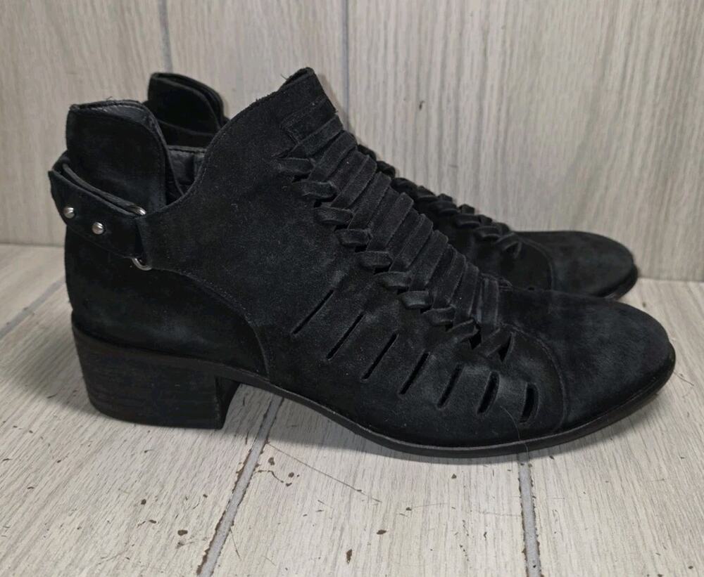Sam Edelman Pierson Ankle Bootie Size 7 Black Suede Woven Cutout Studded Strap